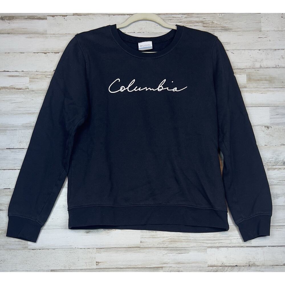 Columbia Sportswear Black Crewneck Sweatshirt Spell Out Logo Pullover Women’s M